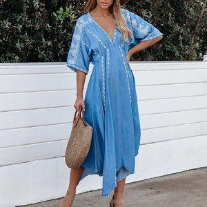 Bonne Amie Embroidered Chambray Handkerchief Dress
